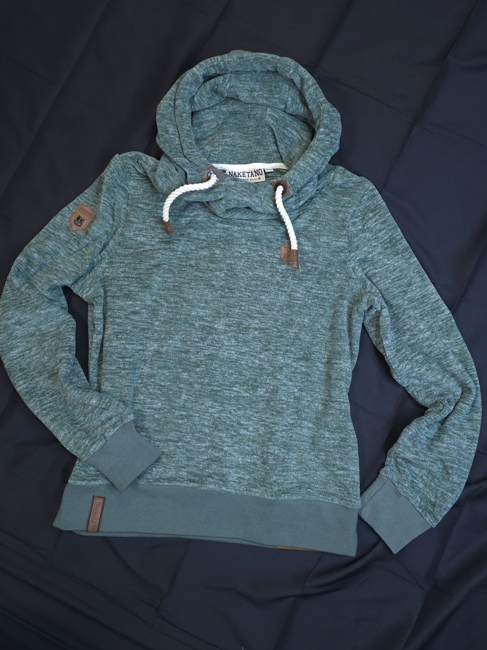 Naketano Green Melange Funnel Cowl Neck Fleece Pullover Hoodie - Size XL